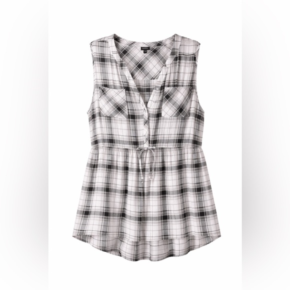 torrid Tops - Torrid 4 Sleeveless Plaid Drawstring Peplum Top - Black & White